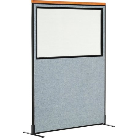 GLOBAL INDUSTRIAL 48-1/4W x 97-1/2H Deluxe Freestanding Office Partition Panel with Partial Window, Blue 695793WFBL